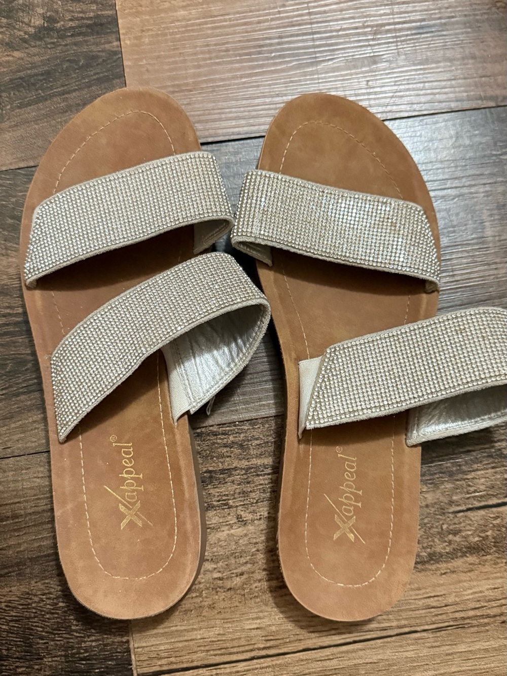 Xappeal Women's Tan Slide Sandals with Sparkling Straps
